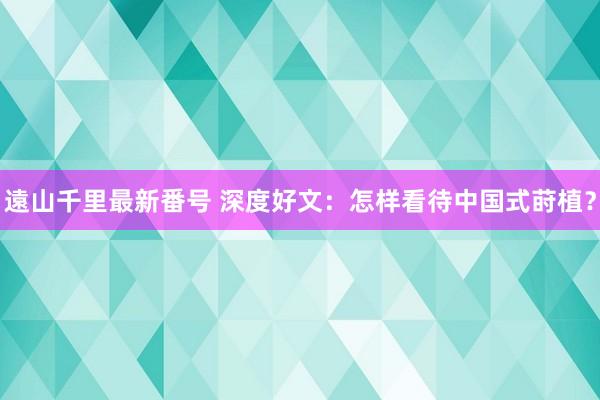 遠山千里最新番号 深度好文：怎样看待中国式莳植？