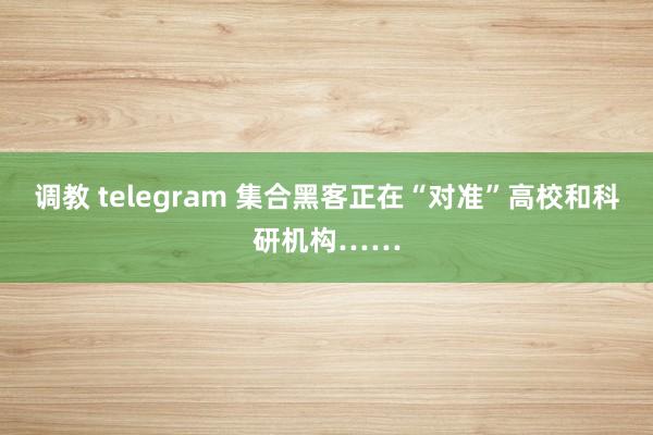 调教 telegram 集合黑客正在“对准”高校和科研机构……